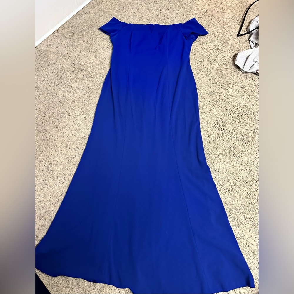 Elegant Blue Calvin Klein Off-Shoulder Dress